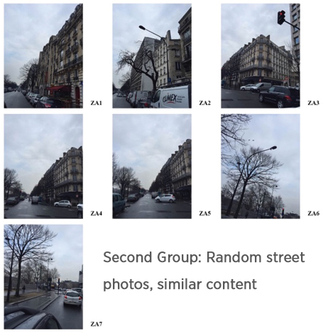 Grouping of images showing various buildings and streets in Paris, representing random street photos with similiar content.